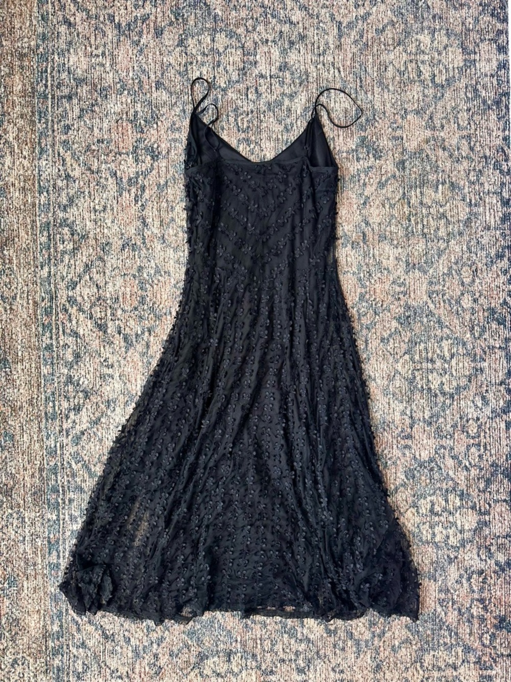 Vintage 90-Y2K Betsey Johnson Black Textured Spaghetti Strap Midi Dress cocktail - Picture 4 of 7